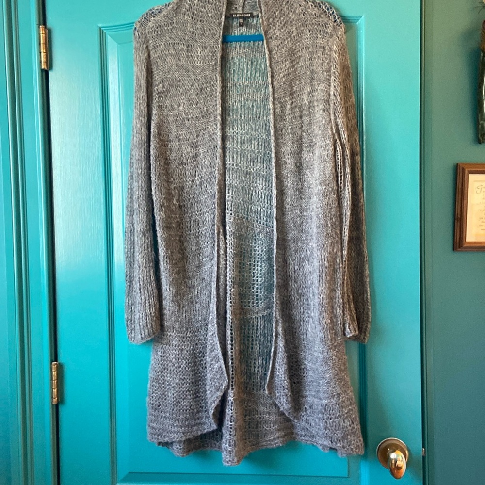 EILEEN FISHER OPEN FRONT CARDIGAN SWEATER , Size Large Alpaca/Wool Blend